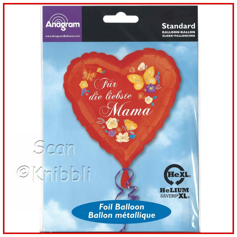 Folienballon Herz für Mama auch für Luftbefüllung