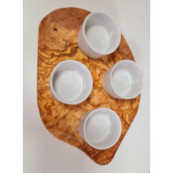 Servierbrett für Dips inkl. 4 Porzellanschälchen