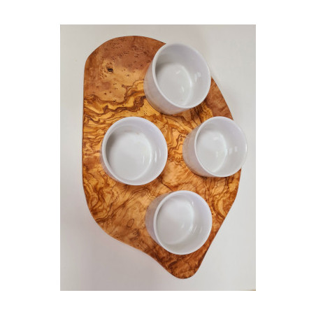 Servierbrett für Dips inkl. 4 Porzellanschälchen