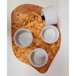 Servierbrett für Dips inkl. 4 Porzellanschälchen