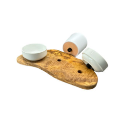 Futterstation RUSTY 2 x 0,4 Liter Porzellannäpfe plus Topf für Katzengras