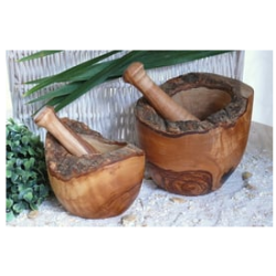 Mörser Ø 12 cmr rustikaler Rand inkl. Stößel aus Olivenholz