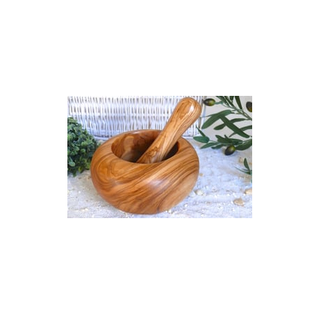 Mörser Ø 10 cm rund geschliffen inkl. Stößel aus Olivenholz
