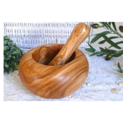 Mörser Ø 14 cm rund geschliffen inkl. Stößel aus Olivenholz