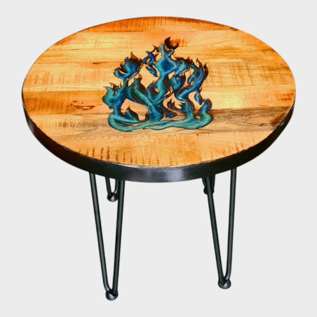 Beistelltisch aus Mangoholz mit Blue Flame Tattoo 50 cm